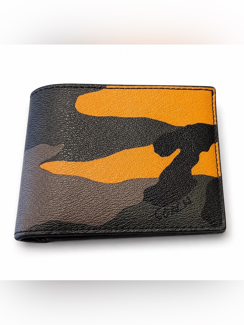 Coach Camouflage Wallet in Black, Gray, and Orange
